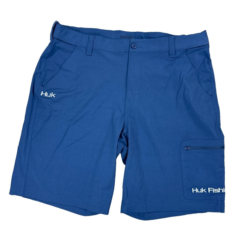 Huk Fishing Shorts Men's XXL Blue Performance Zip Pockets Stretch Quick Dry